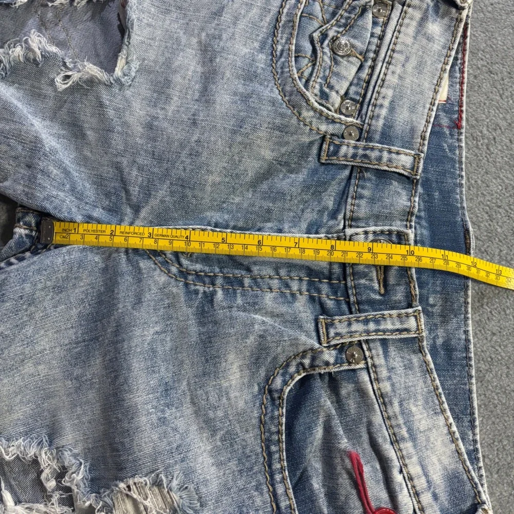 True Religion Ricky Relaxed Straight Denim Shorts Men's 31 Blue Distressed Acid